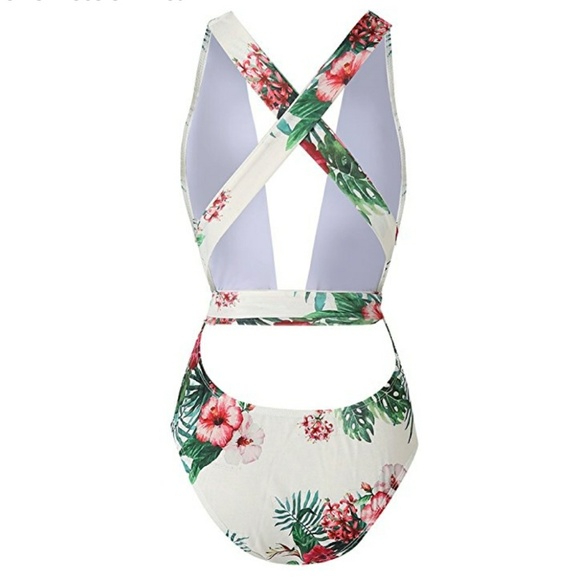 Floral criss cross back swimsuit one piece - Picture 2 of 3